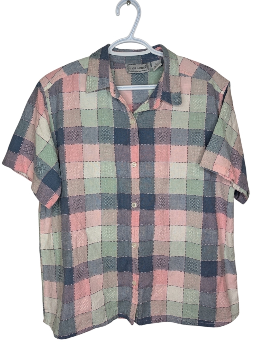 Vintage Jane Ashley Patchwork Plaid Shirt Womens Large Butter MOM 90S